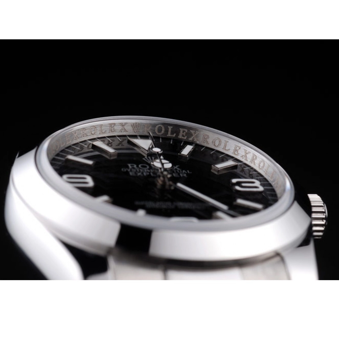 AAA replica watch Stainless Dial Black Steel 98087 Polished Rolex Explorer 0821